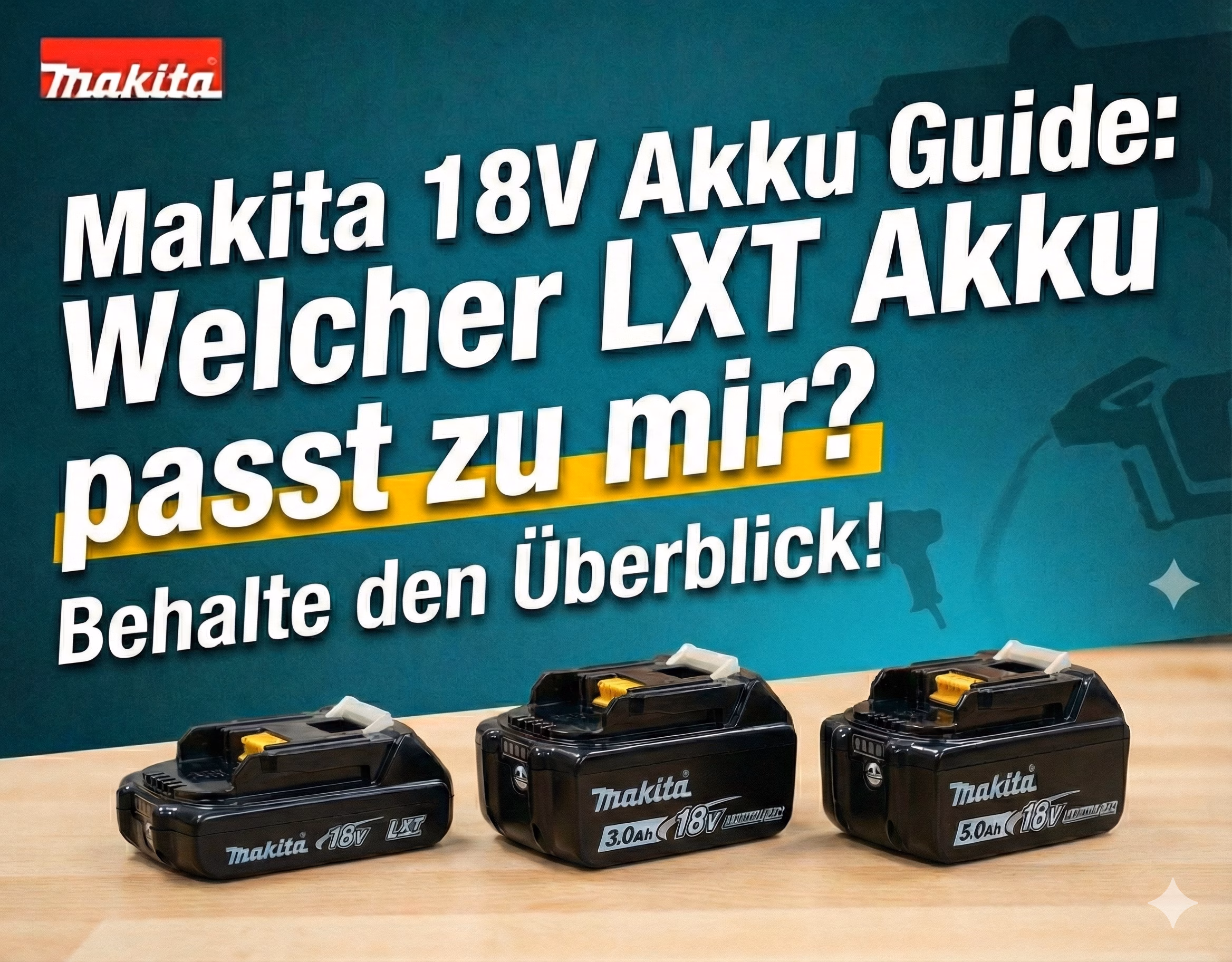 Im Makita 18V Akku Guide: 3 Makita LXT Akkus im Vergleich auf einer hölzernen Werkbank