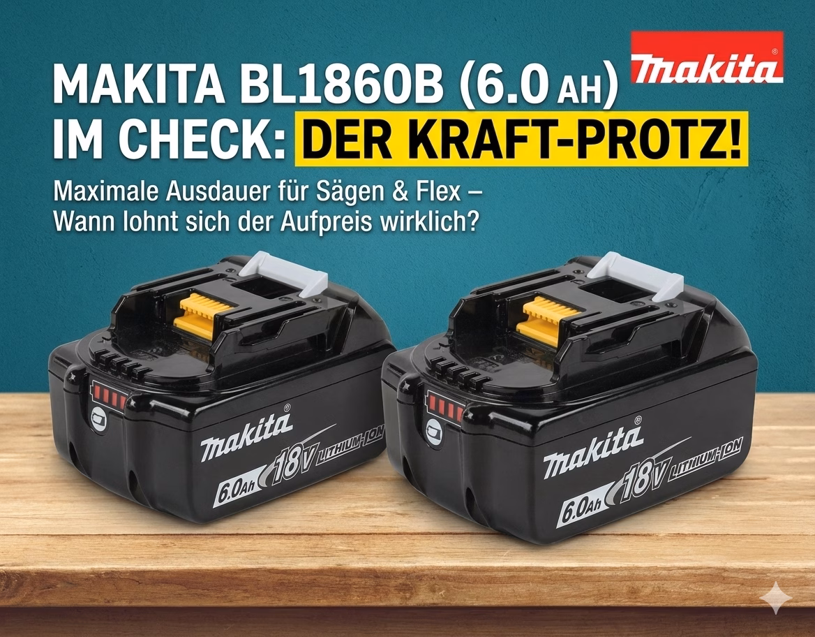 Der Makita BL1860B auf einer Werkbank - getestet und mit 5 Ah verglichen