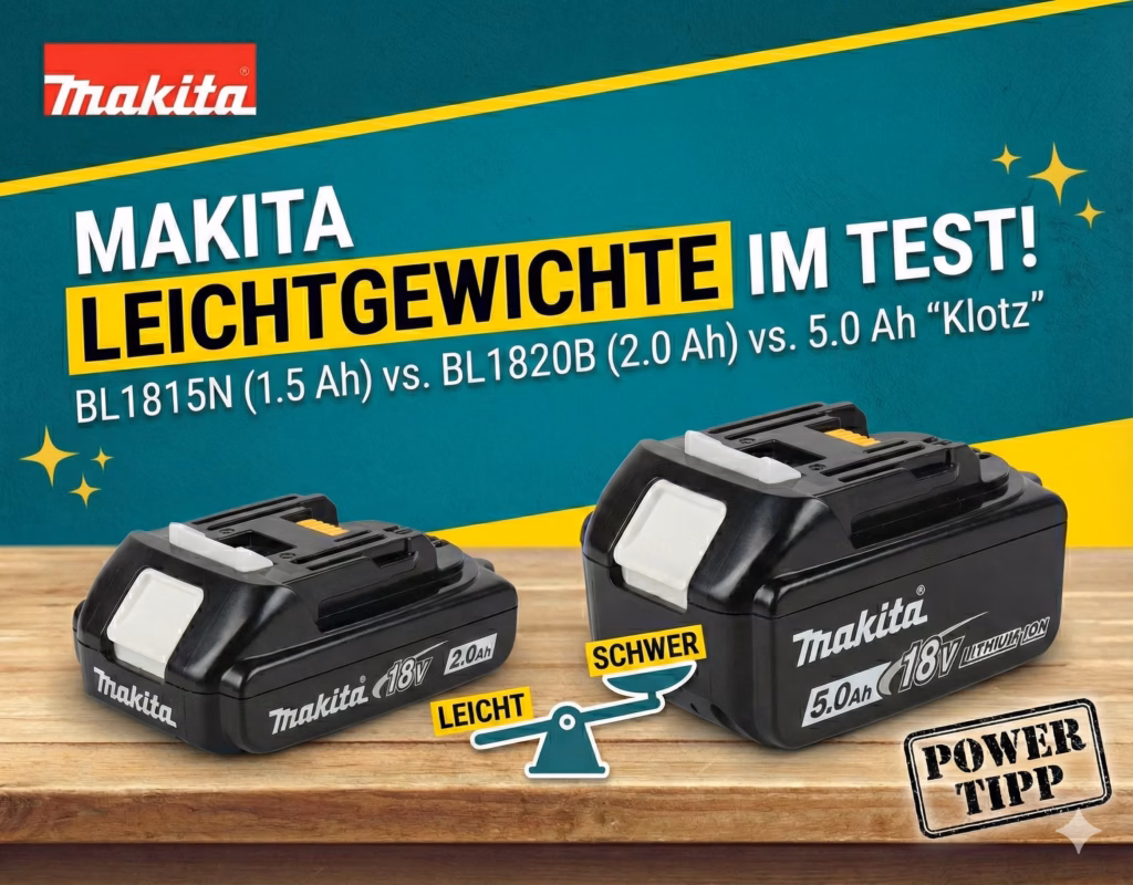 Makitas leichte 18V Akkus im Vergleich zu den schwereren Akkus der LXT Serie ab 3 Ah