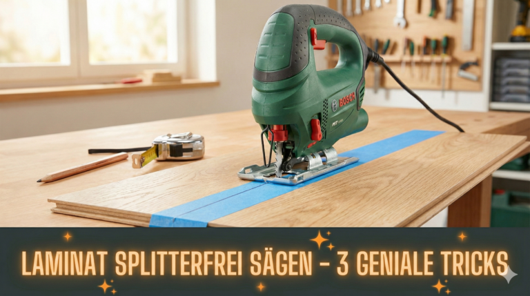 Laminat sägen ohne Ausfransen: Stichsäge mit Down-Cut-Blatt und Klebeband-Trick für saubere Ergebnisse.