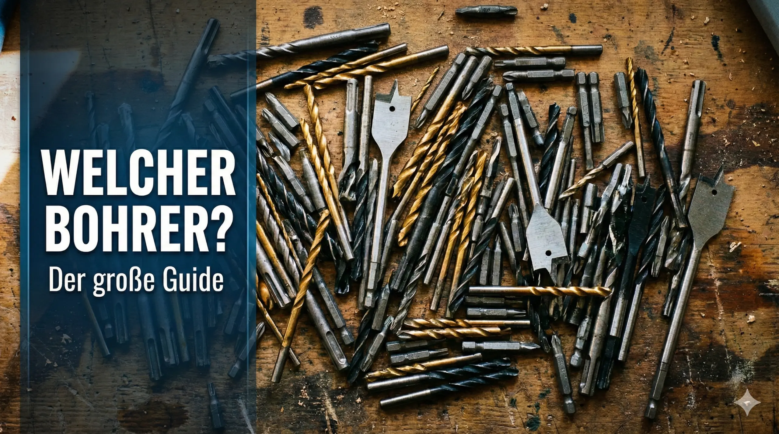 Viele verschiedene Bohrer auf einer Werkbank - aber welcher ist richtig? Bohrer Grundlagen für Anfänger