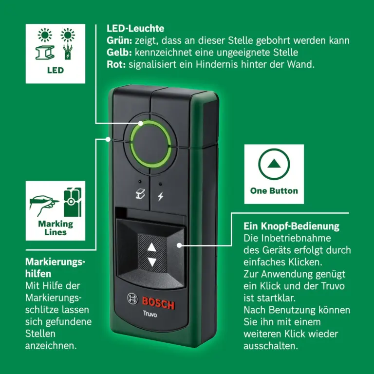 Bosch Truvo Anzeige zur Ortung von Metall und spannungsführenden Leitungen