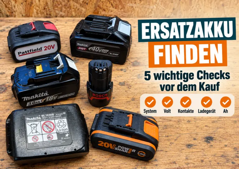 Ersatzakku finden mit verschiedenen Werkzeugakkus und 5 Checks zu System, Volt, Kontakten, Ladegerät und Ah