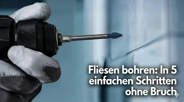 Fliesen bohren: ein Bosch Expert Hex-9 Bohrer eingespannt in einem Akkuschrauber, der kurz vor einer Fliese zu sehen ist
