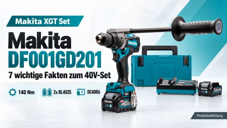 Makita DF001GD201 – Produktabbildung des 40V-XGT-Akku-Bohrschraubers mit Transportkoffer, Ladegerät und Akkus