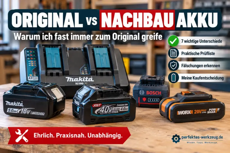 Original vs Nachbau Akku mit mehreren originalen Werkzeugakkus und 7 wichtigen Prüfpunkten