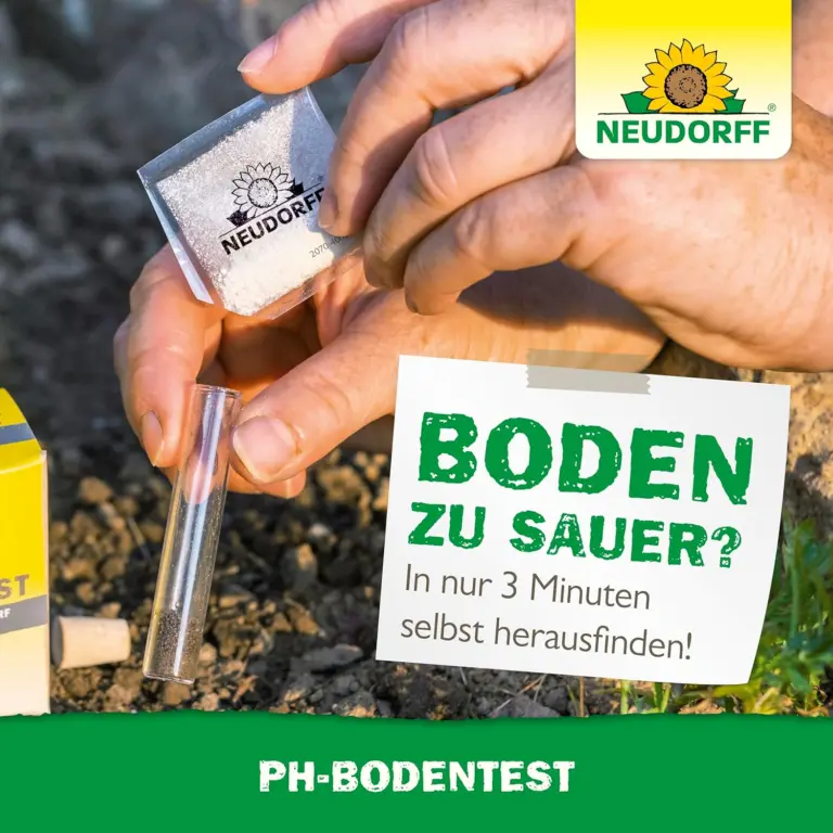 Neudorff pH-Bodentest aus meiner Gartenpraxis zur Einordnung brauner Rasenstellen.