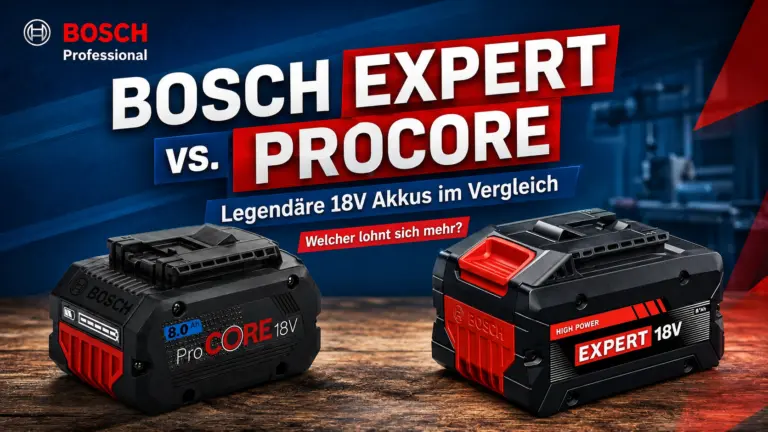Bosch Expert vs ProCORE 18V Akkus im Vergleich – Beitragsbild mit zwei Bosch Professional Akkus