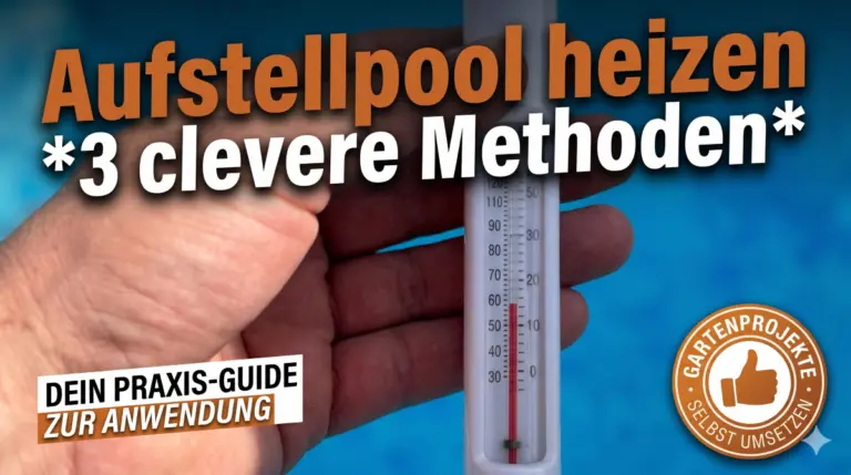 'Aufstellpool heizen' mit 3 Methoden. Hand mit Pool-Thermometer.
