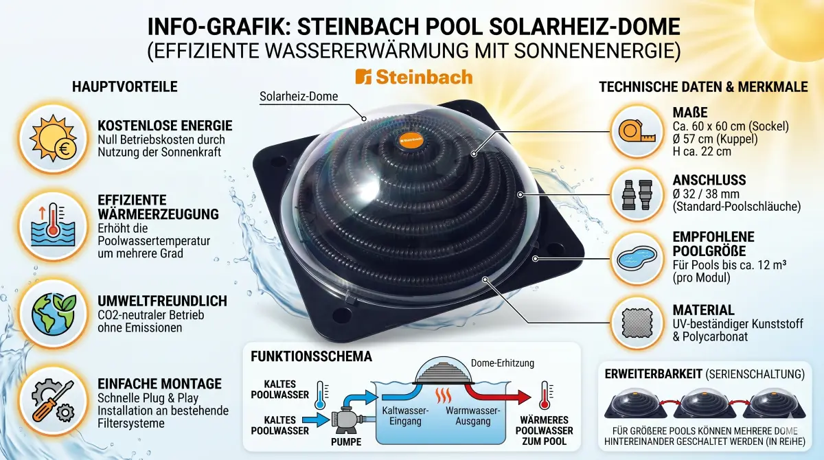 Funktionsweise einer Solar-Kuppel zum Heizen eines Aufstellpools