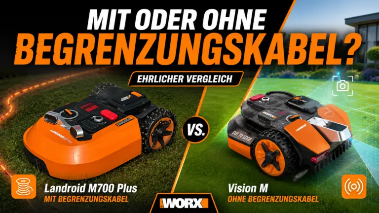 Mähroboter ohne Begrenzungskabel im Vergleich mit Worx Vision M und Landroid M700 Plus mit Begrenzungskabel