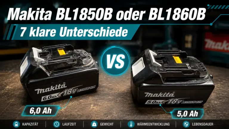 Makita BL1850B oder BL1860B im Vergleich – Beitragsbild mit 7 klaren Unterschieden zwischen 5,0 Ah und 6,0 Ah Akku