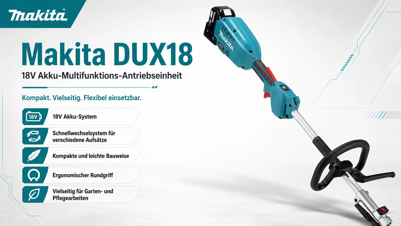 Makita DUX18 18V Akku-Multifunktions-Antriebseinheit als Produktvorstellung mit wichtigsten Eigenschaften