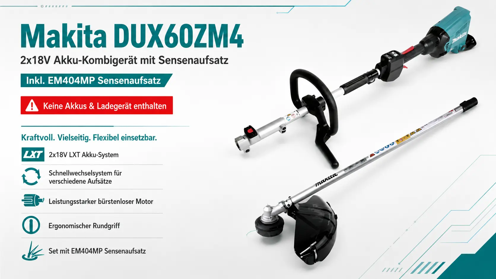 Makita DUX60ZM4 Akku-Kombigerät mit EM404MP Sensenaufsatz ohne Akkus und Ladegerät im Lieferumfang