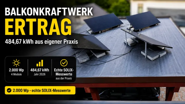 Balkonkraftwerk Ertrag mit 2.000 Wp und 484,67 kWh Solarenergie aus eigener Praxis