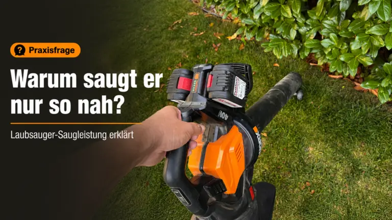 Laubsauger Saugleistung – WORX WG583E beim bodennahen Saugen von Laub