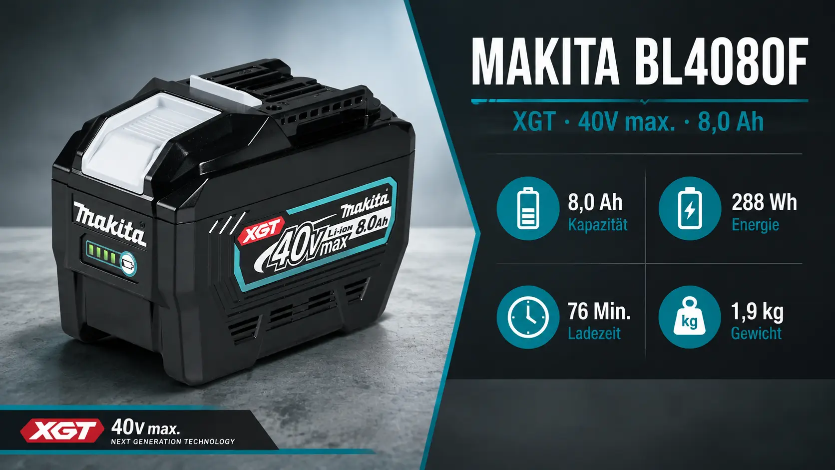 Makita BL4080F XGT Akku 8,0 Ah mit technischen Daten