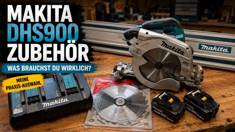 Makita DHS900 Zubehör mit Führungsschiene, Sägeblatt, Akkus und Doppel-Ladegerät