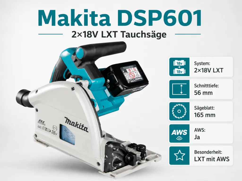 Makita DSP601 2×18V LXT Tauchsäge in Seitenansicht