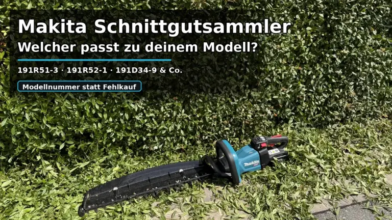 Makita Schnittgutsammler an einer Heckenschere beim Heckenschnitt