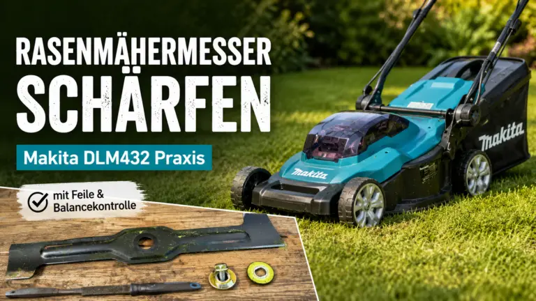 Rasenmähermesser schärfen am Makita DLM432 mit Feile und Balancekontrolle