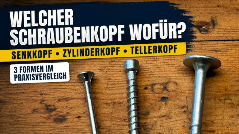 Schraubenkopf im Vergleich: Senkkopf, Zylinderkopf und Tellerkopf auf einer Werkbank