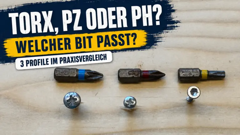 Torx, PZ oder PH - PZ-, PH- und TX-Bit mit passenden Schrauben im Praxisvergleich auf einer Holzplatte