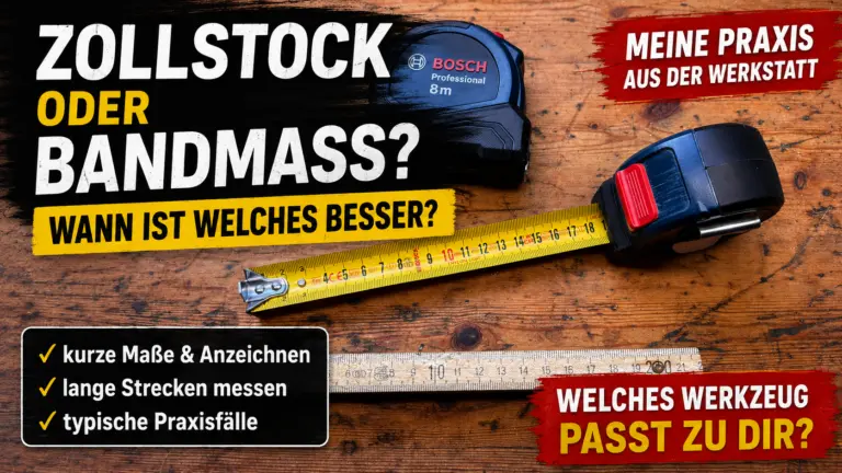 Zollstock und Bosch Professional Bandmaß im Vergleich auf einer Werkbank