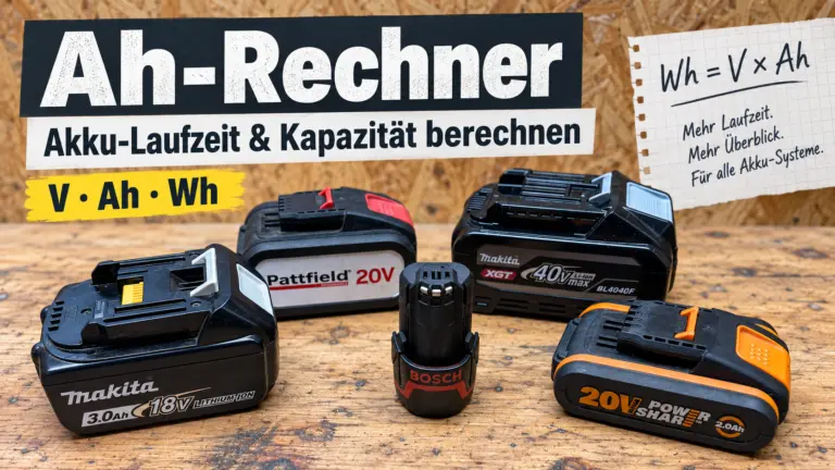 Ah-Rechner für Akku-Laufzeit und Kapazität mit Werkzeugakkus verschiedener Systeme