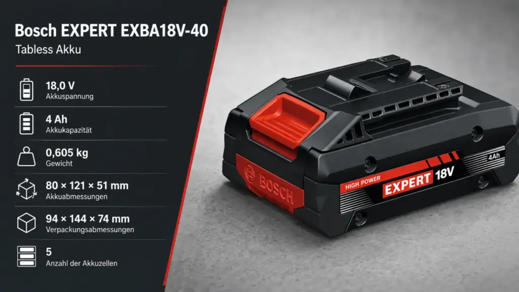 Bosch EXPERT EXBA18V-40 Tabless Akku mit technischen Daten
