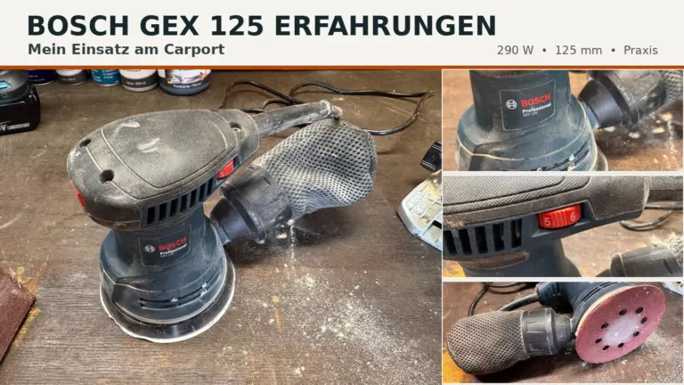 Bosch GEX 125 Erfahrungen – mein Bosch Professional GEX 125 mit Staubbeutel und 125-mm-Schleifteller