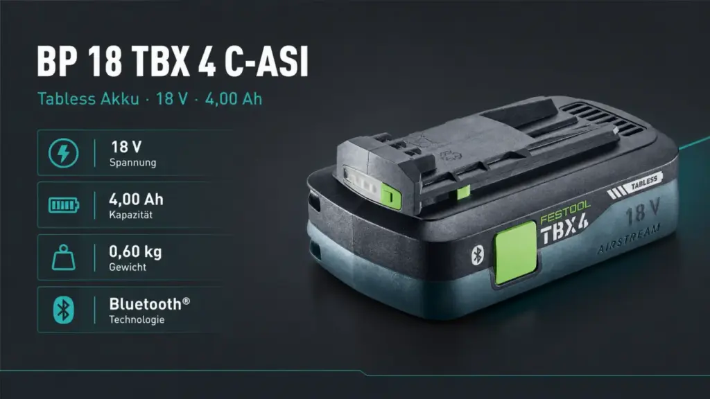 Festool BP 18 TBX 4 C-ASI Tabless Akku mit technischen Daten