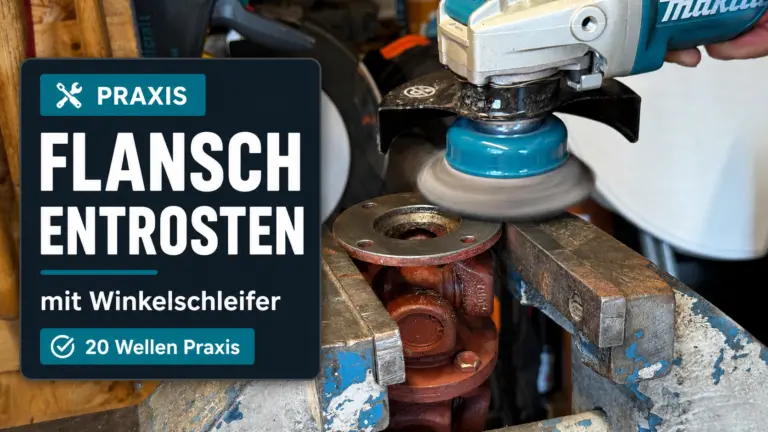 Flansch entrosten mit Winkelschleifer und Topfbürste – Praxis an 20 Wellen