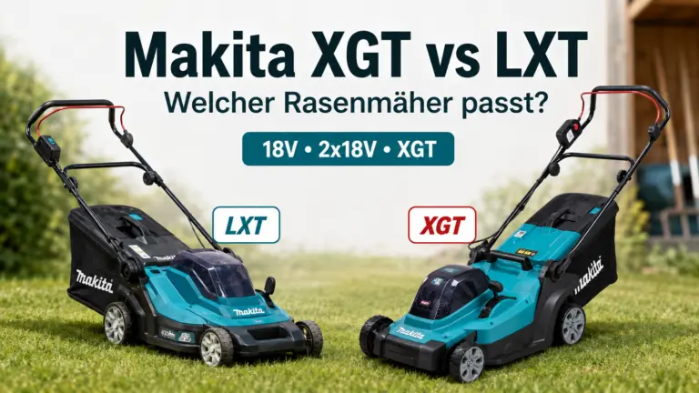 Makita XGT vs LXT: Zwei Makita Akku-Rasenmäher stehen stellvertretend für den Vergleich zwischen XGT- und LXT-Akkusystem.