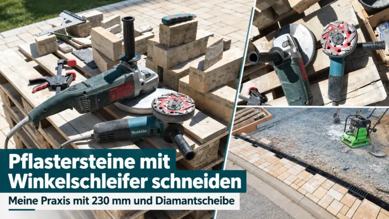 Pflastersteine mit Winkelschleifer schneiden mit 230-mm-Winkelschleifer und Diamantscheibe