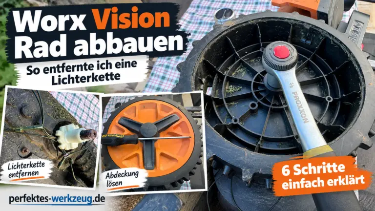 Worx Vision Rad abbauen am WR206E mit PROXXON Ratsche und geöffnetem Antriebsrad