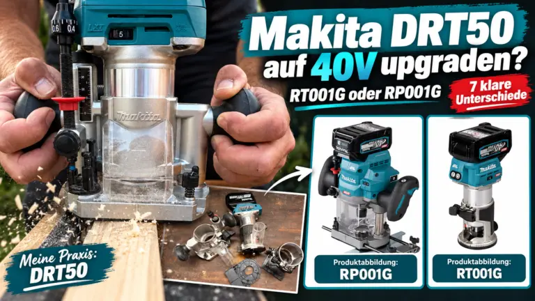 Makita DRT50 auf 40V upgraden – eigene DRT50-Fräspraxis im Vergleich mit Herstellerabbildungen der RT001G und RP001G