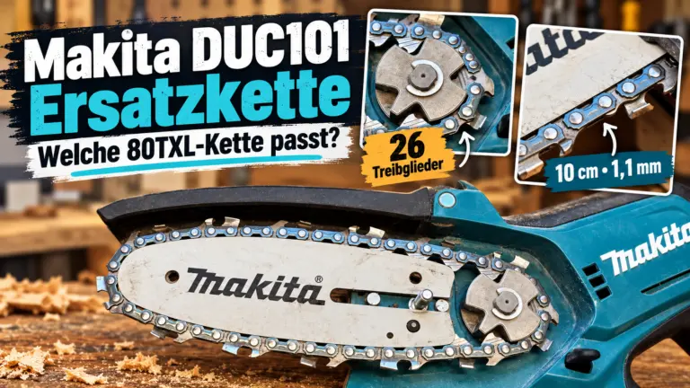 Makita DUC101 Ersatzkette – Sägekette und Kettenrad mit Angaben zu 80TXL, 26 Treibgliedern, 10 cm und 1,1 mm