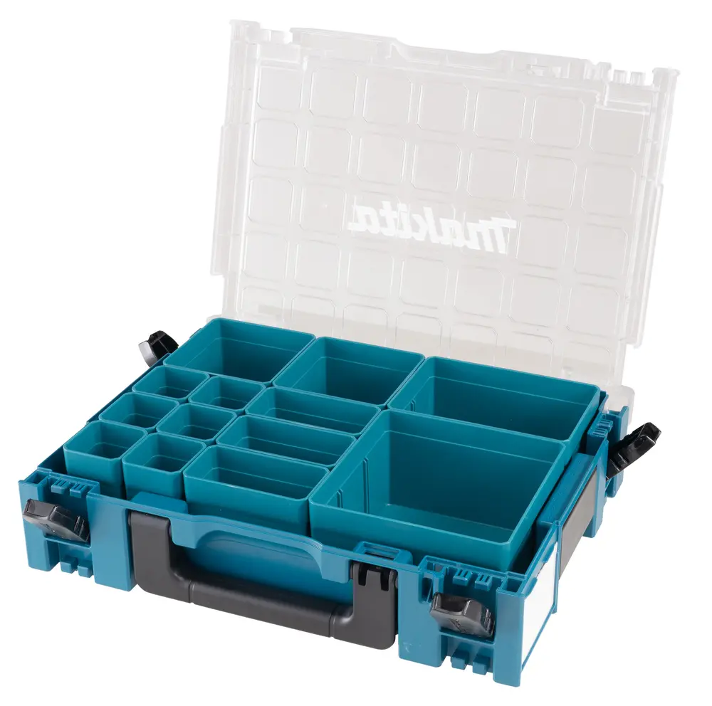 MAKPAC Organizer 191X80-2 geöffnet mit 13 herausnehmbaren Boxeneinsätzen