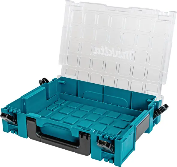 Geöffneter Makita MAKPAC Organizer 191X84-4 als leeres Gehäuse ohne Boxeneinsätze