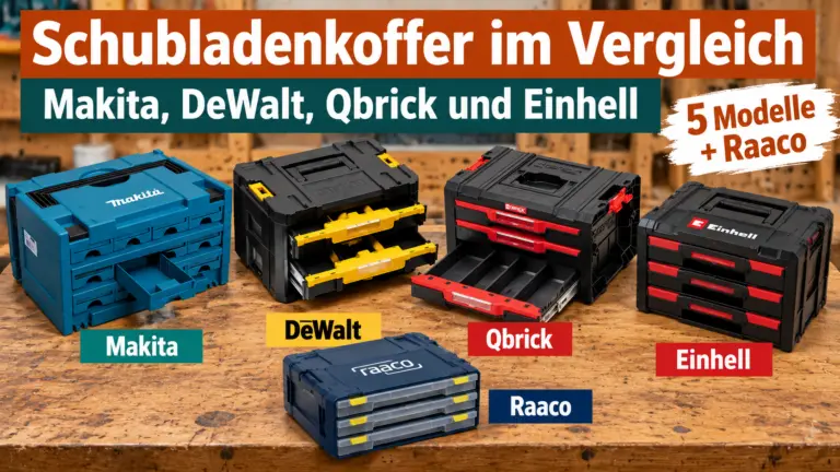 Schubladenkoffer Vergleich mit Makita, DeWalt, Qbrick, Einhell und Raaco